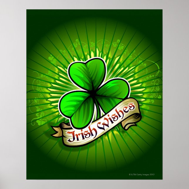 Clover with 'Irish Wishes' banner Poster (Front)