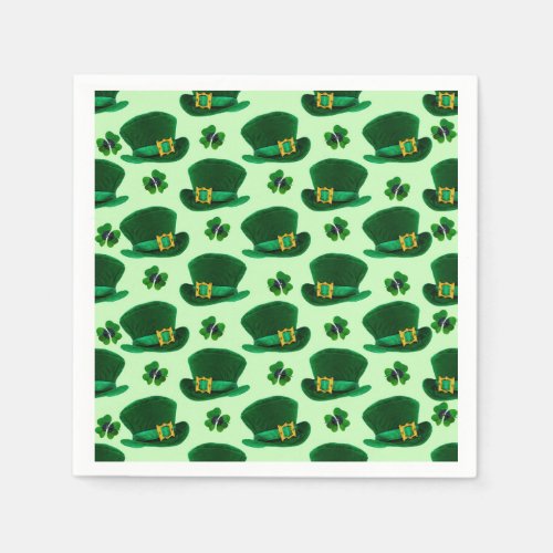 Clovers and Leprechaun Hats Paper Napkins