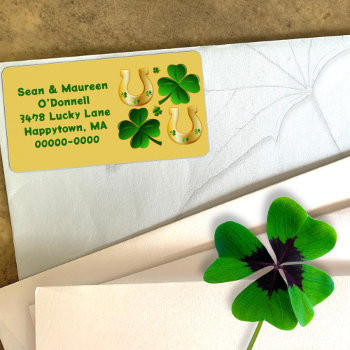Clovers And Lucky Horseshoes Wide Address Labels by pamdicar at Zazzle