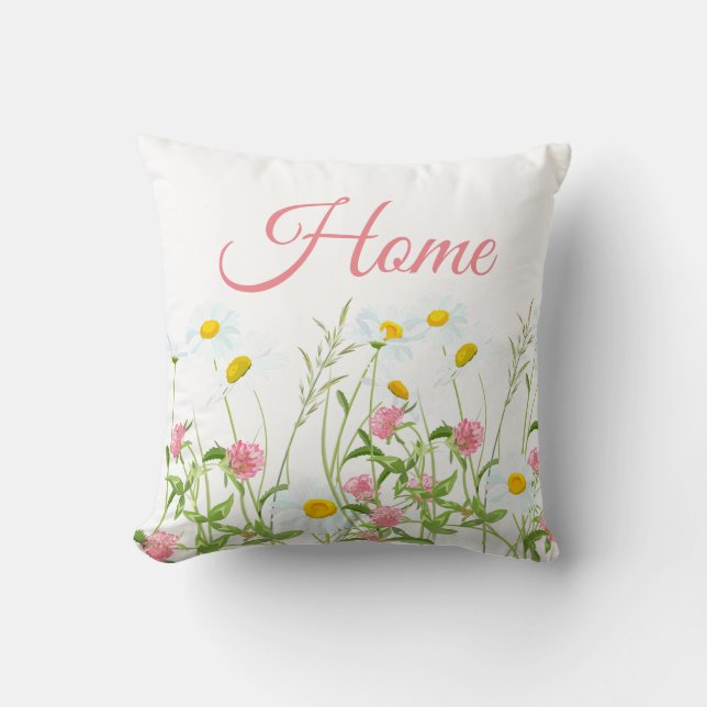 Clovers & Daisies Throw Pillow (Front)