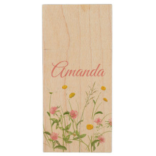 Clovers & Daisies Wood Flash Drive