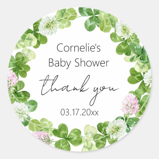 Clovers Greenery Thank You Favor Classic Round Sticker (Front)