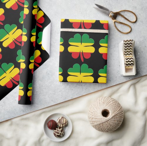 Clovers Pattern in Red Yellow Green Rasta Wrapping Paper