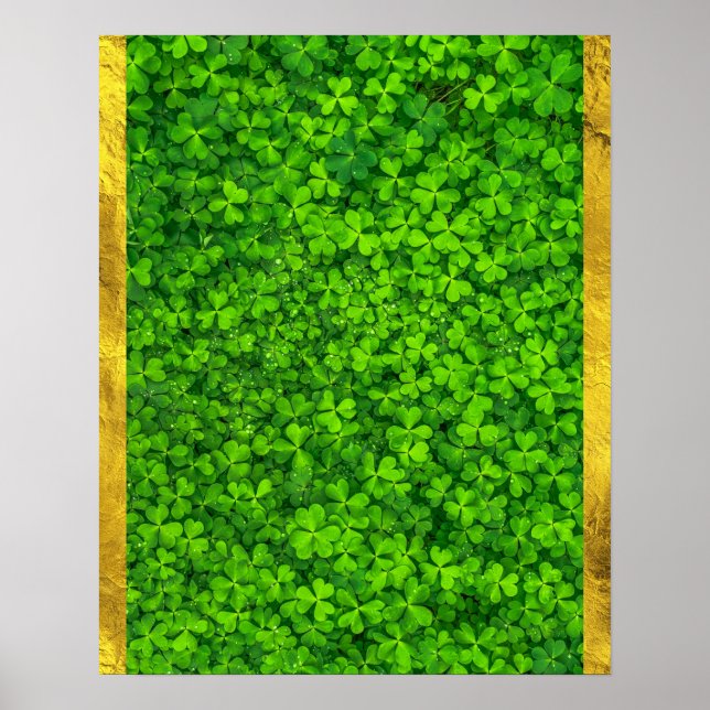 Clovers with Water Droplets with FAUX Gold Foil Poster (Front)