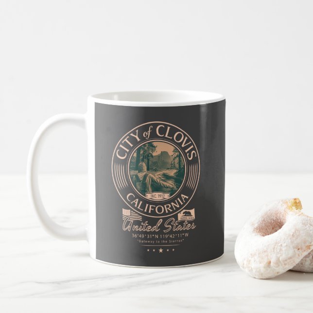 CLOVIS FRESNO CALIFORNIA - CITY OF CLOVIS CA COFFEE MUG (With Donut)