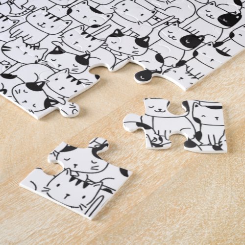 Clowder of Cats _ Cute Pattern in Black White Jigsaw Puzzle