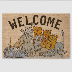 Clowder of Cats Design Coir Door Mat