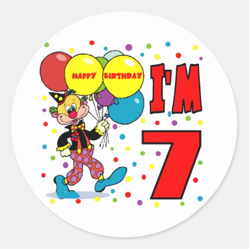 Clown 7th Birthday Classic Round Sticker