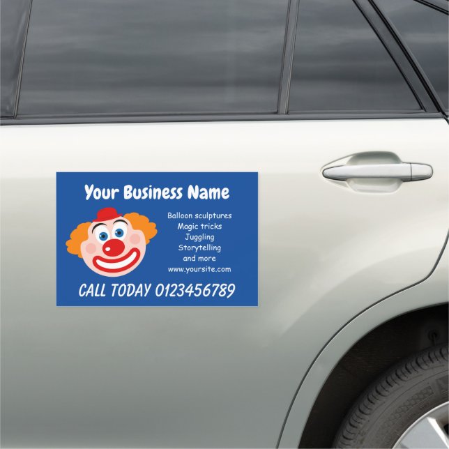 Clown act entertainer for kid's Birthday custom Car Magnet (In Situ)