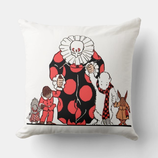clown and friends take their bow print throw pillow (Front)