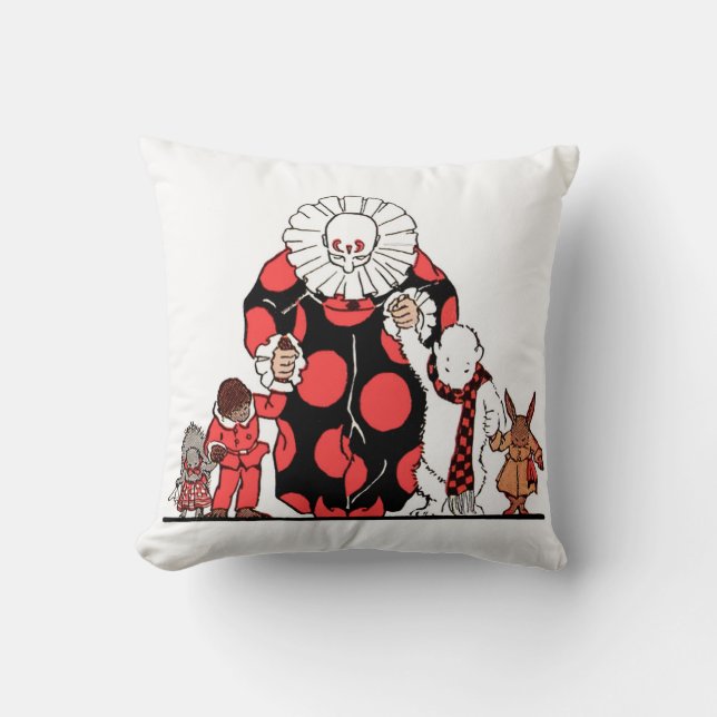 clown and friends take their bow print throw pillow (Front)