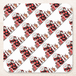 clown and friends take their bow square paper coaster