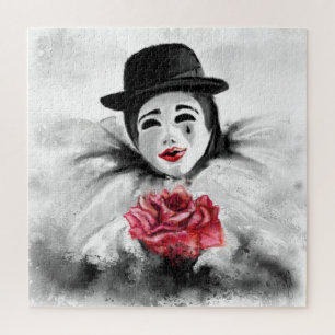 Clown and Rose Jigsaw Puzzle Watercolor