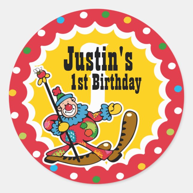 Clown Around 1st Birthday Custom Sticker (Front)