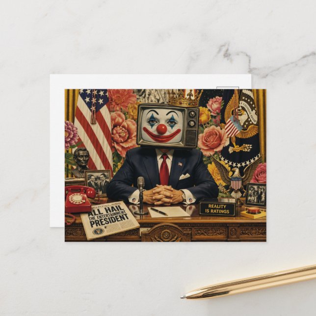 Clown at the American Desk Postcard (Front/Back In Situ)