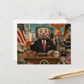Clown at the Desk Surreal Collage Postcard