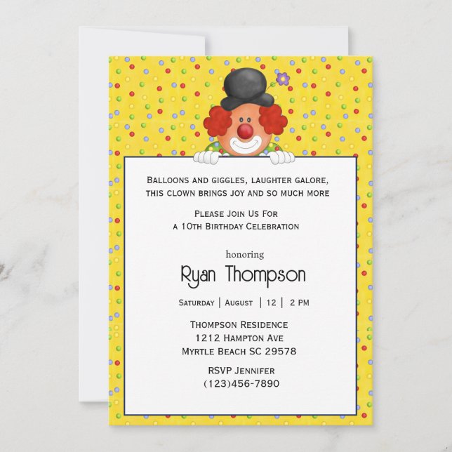 Clown Birthday Invitation (Front)