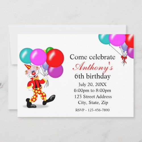 Clown Birthday Party Invitation