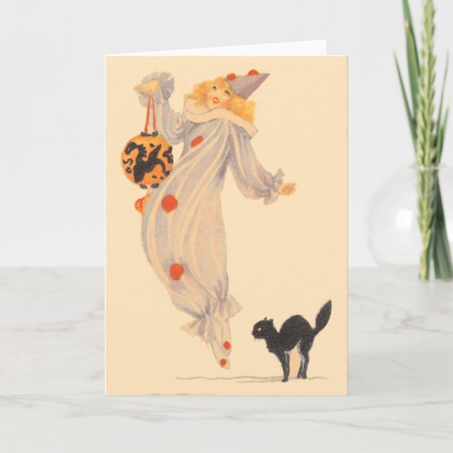 Clown Black Cat Costume Trick Or Treat Card (Front)