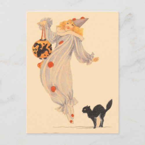 Clown Black Cat Costume Trick Or Treat Postcard