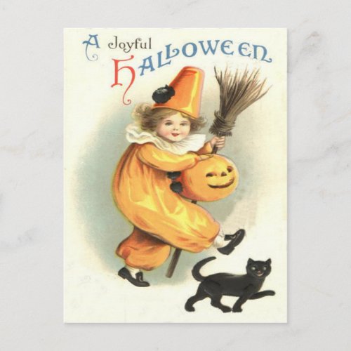 Clown Black Cat Jack O Lantern Pumpkin Postcard