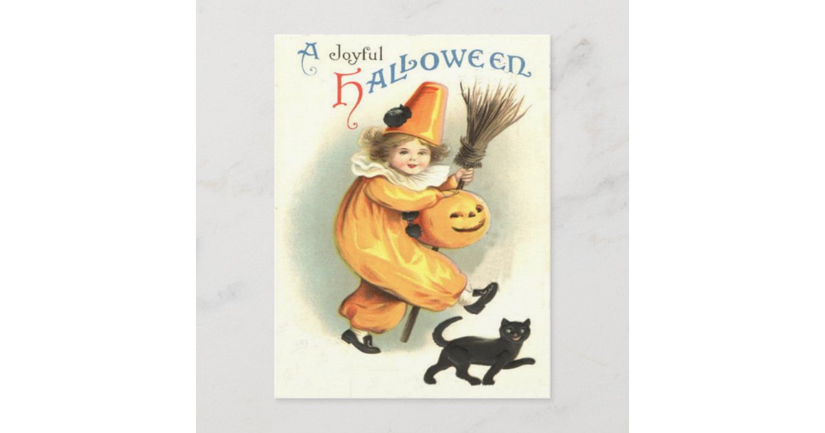 Clown Black Cat Jack O Lantern Pumpkin Postcard | Zazzle