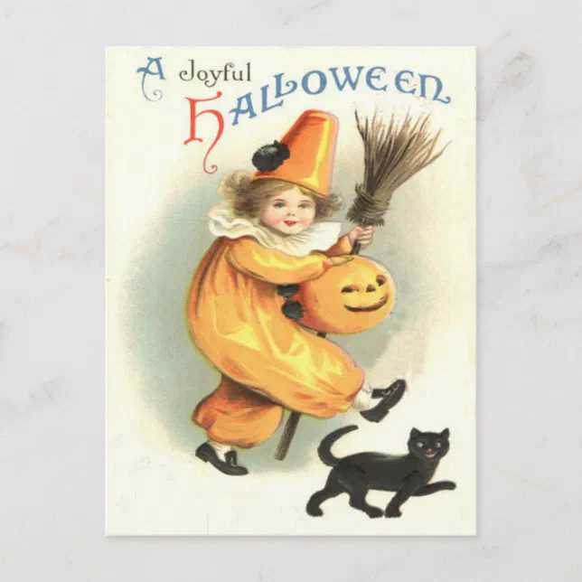 Clown Black Cat Jack O Lantern Pumpkin Postcard | Zazzle