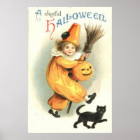 Clown Black Cat Jack O Lantern Pumpkin Poster