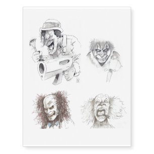 Clown Black, White Temporary Tattoos