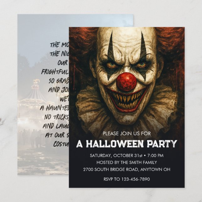 Clown Carnival of Screams Halloween Party Invitation (Front/Back)