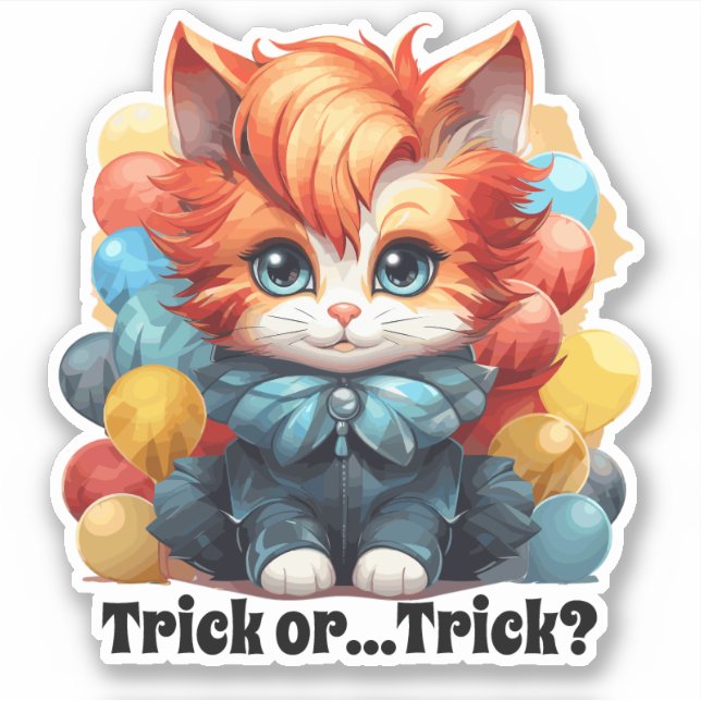 Clown Cat Sticker - "Trick or...Trick?" (Front)