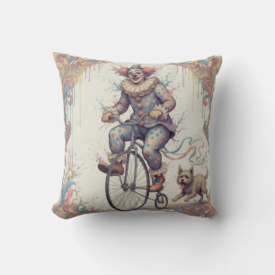 Clown chased by a dog throw pillow
