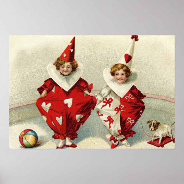 Clown Children Dog Ball Heart Poster (Front)