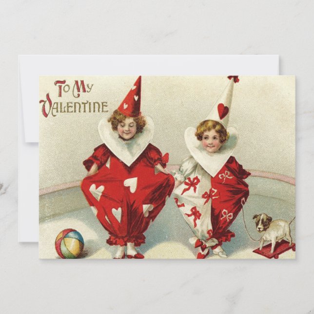 Clown Children Dog Ball Heart Wedding Invitation (Front)