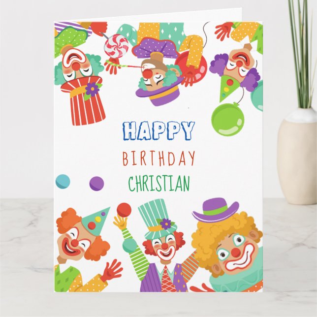 Clown circus birthday party personalized name card (Front)