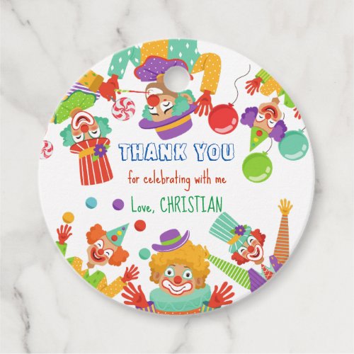 Clown circus birthday party personalized name favor tags