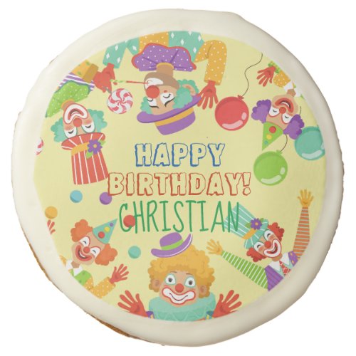 Clown circus birthday party personalized name sugar cookie