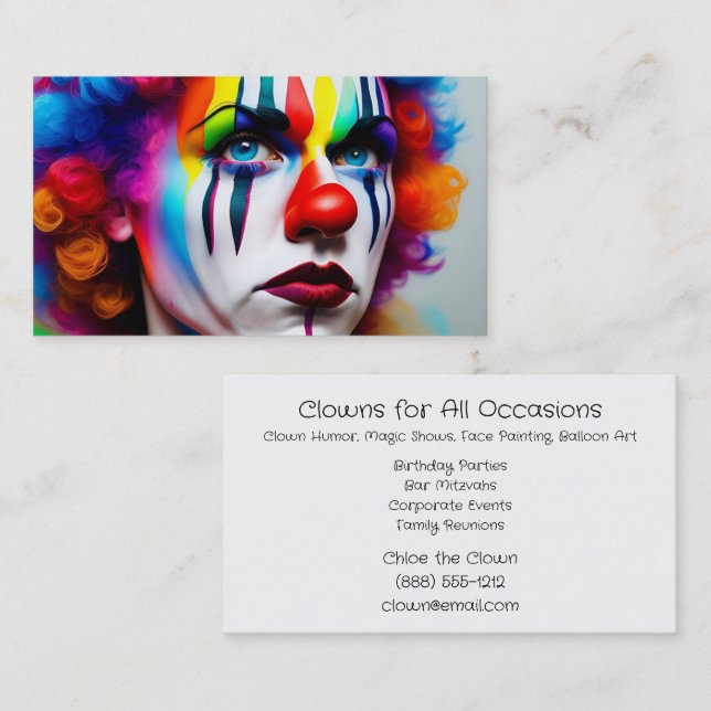 Clown Clowns for Birthday Parties Business Cards (Front/Back)