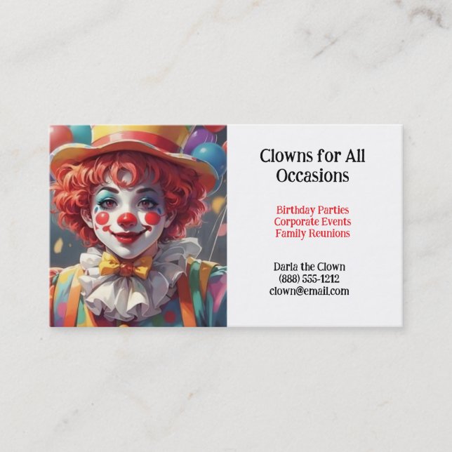 Clown Clowns for Birthday Parties Business Cards (Front)