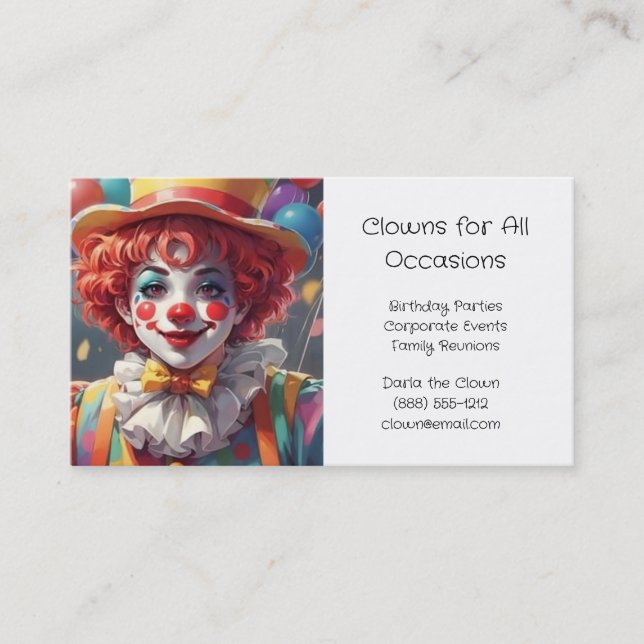 Clown Clowns for Birthday Parties Business Cards (Front)
