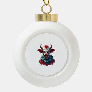 Clown Cow of Terror Ceramic Ball Christmas Ornament