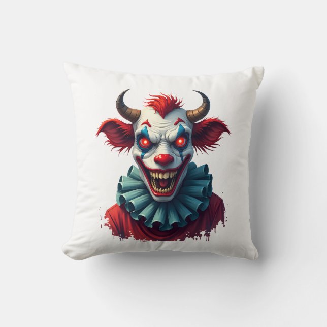 Clown Cow of Terror Throw Pillow (Front)