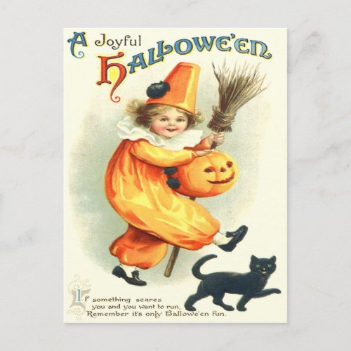 Clown Cute Black Cat Jack O Lantern Postcard