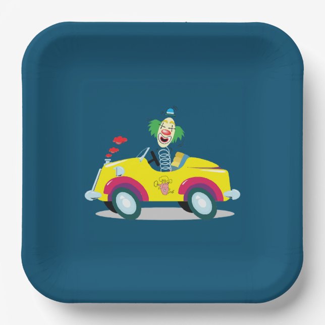 Clown driving a Car Paper Plates (Front)