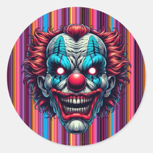 Clown Face Halloween Colors Striped Classic Round Sticker