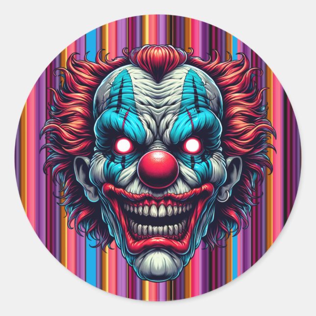 Clown Face Halloween Colors Striped Classic Round Sticker (Front)