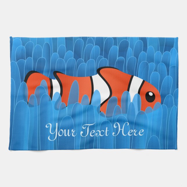 Clown Fish and Beautiful Blue Sea Anemone Kitchen Towel (Horizontal)