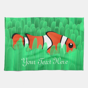 Clown Fish and Beautiful Green Sea Anemone Kitchen Towel