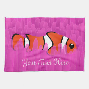 Clown Fish and Beautiful Pink Sea Anemone Kitchen Towel