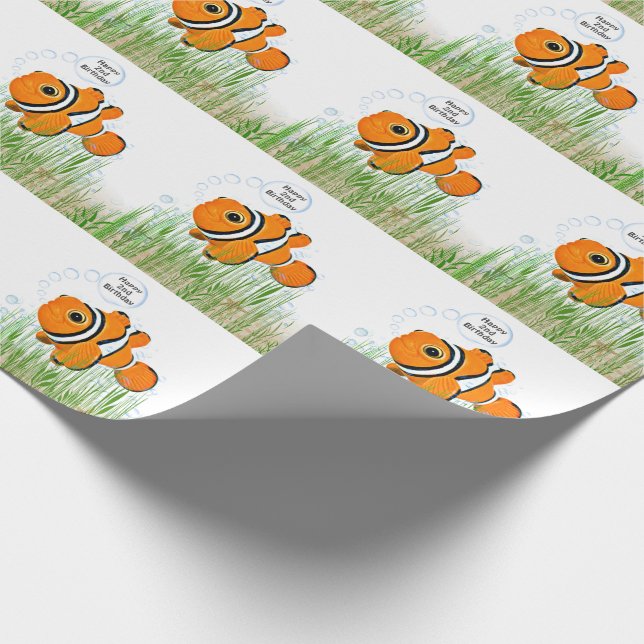 Clown fish birthday for any age wrapping paper (Corner)